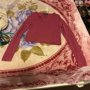 Ribbed V-Neck Long-Sleeve Crop Top - Pink - READ DESCRIPTION $10 each !